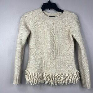 Banana Republic Cable Knit Sweater Fringe Chunky Italian Yarn Merino Wool Size S